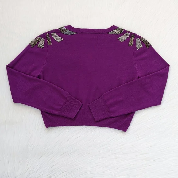 Marc Jacobs Y2K Beaded Fuchsia Wool Blend Cropped Cardigan Sweater | Size S/M* - Picture 13 of 13